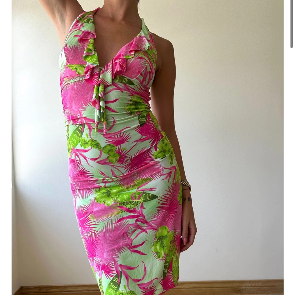 RARE VINTAGE Versace pink green mini dress size small